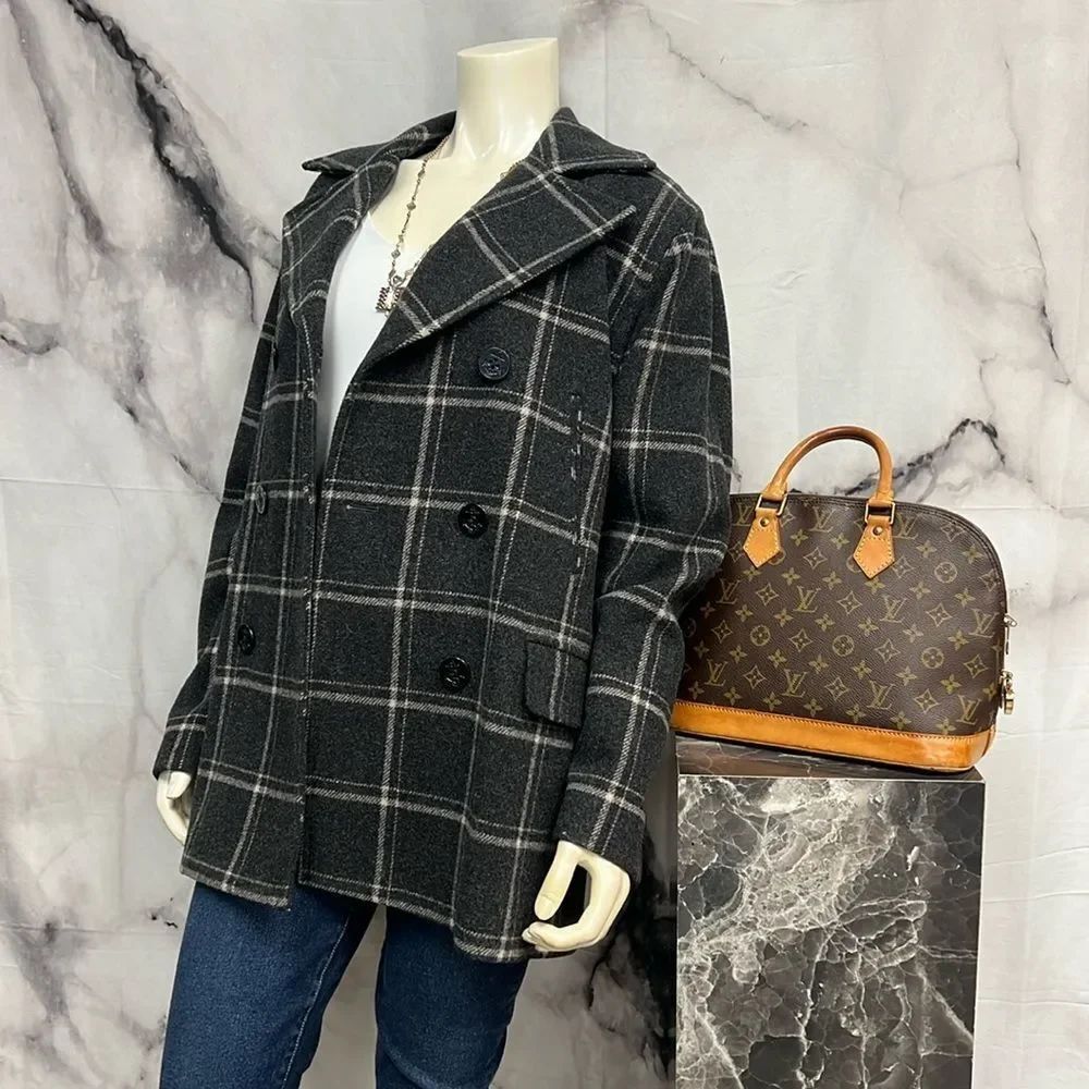 * Pendleton, charcoalβand gray plaid, double breasted jacket